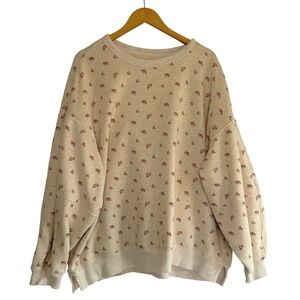 Aerie Floral Oversized Crewneck Sweatshirt Cream Pink 7029504117 Womens L